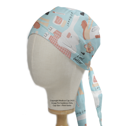 Vet Giant Animal Print Scrub Cap from Medicus Scrub Caps, featuring a playful animal-themed design on a light blue background.