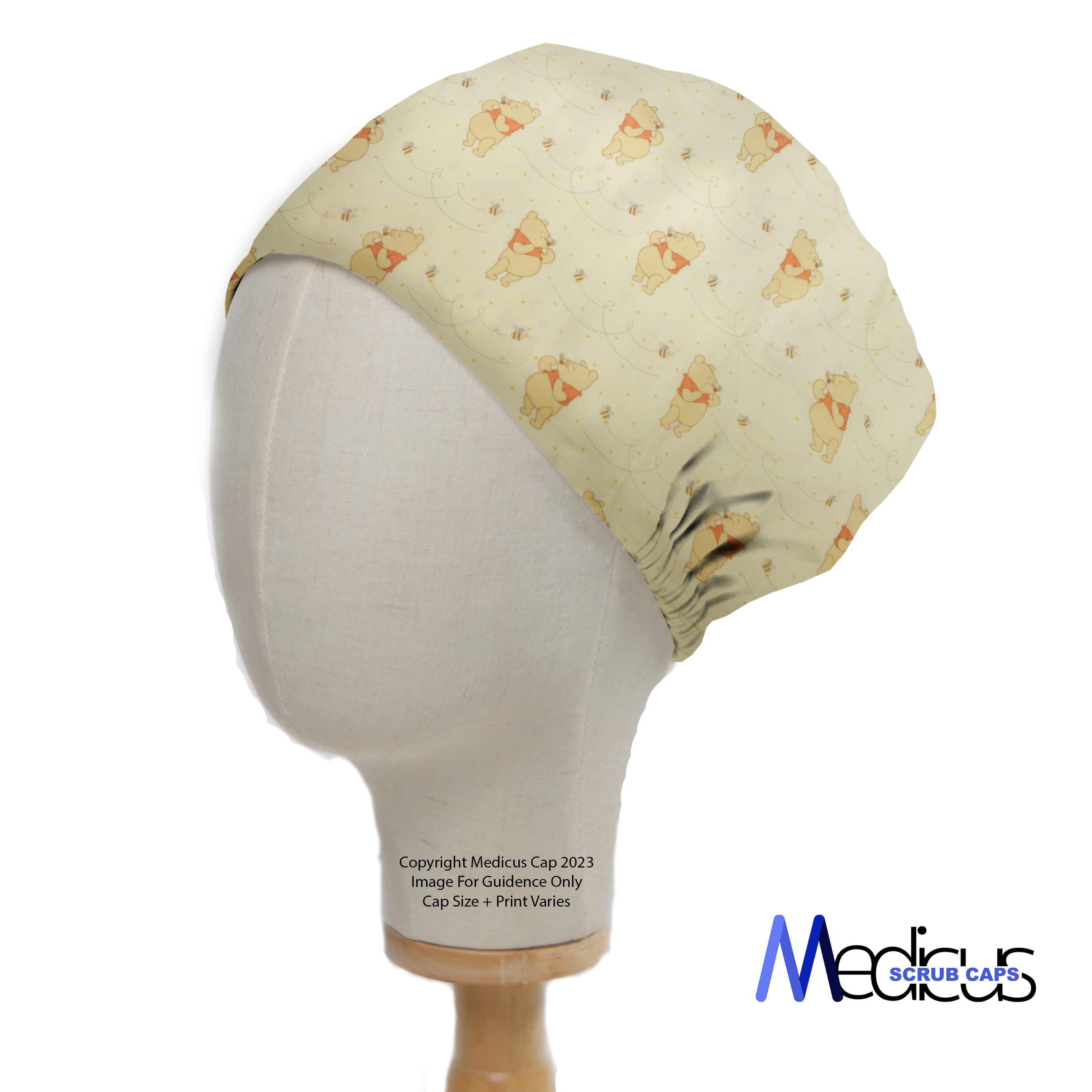 Winnie The Pooh Honey + Bees Scrub Cap - Scrub Cap from Medicus Scrub Caps - Shop now at Medicus Scrub Caps - all, Animals, Bears, new-arrivals, Patterned Scrub Caps, scrub cap, Winnie The Pooh