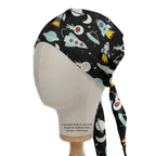 Cartoon Spaceships Blue scrub cap shown on mannequin head