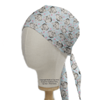 Cats and Pink Stars scrub cap pattern shown flat