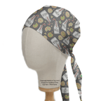 Christmas Milk + Cookies Grey scrub cap shown on mannequin head