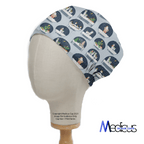 Christmas Snow Globes Blue scrub cap shown on mannequin head