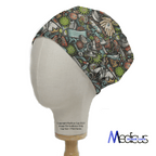 Covid Graffiti Mashup scrub cap shown on mannequin head
