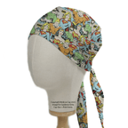 DC Character Crowd Colourful scrub cap pattern detail on mannequin
