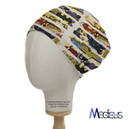 DC Comic Superhero Women Comic Strip scrub cap shown on mannequin head