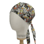 DC Superheroes Monochrome Superman Superwoman scrub cap pattern detail on mannequin