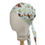 Dinosaurs in a Swamp Light Blue scrub cap shown on mannequin head