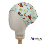 Dinosaurs in a Swamp Light Blue scrub cap shown on mannequin head