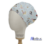 Disney Princess On Blue Bella Snow White scrub cap shown on mannequin head