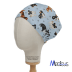 Dog Toss On Light Blue scrub cap shown on mannequin head