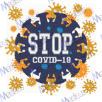 Embroidery - Stop Covid-19 Badge - scrub cap shown on mannequin head