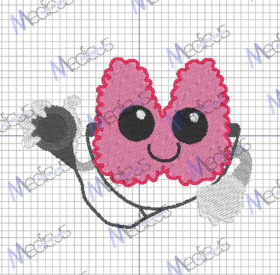 Thyroid Doctor pre-designed embroidery on a reusable scrub cap