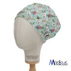 Floral On Teal scrub cap shown on mannequin head