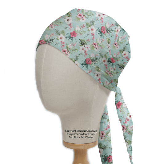 Floral On Teal Scrub Cap from Medicus Scrub Caps