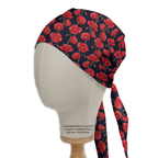 Floral Poppies scrub cap shown on mannequin head