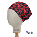 Floral Poppies scrub cap shown on mannequin head
