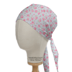 Floral Roses Small On Blue scrub cap shown on mannequin head