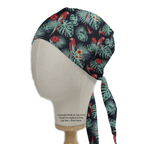 Hawaiian Shirt With Birds Palms scrub cap shown on mannequin head