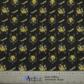The LOKI Kawaii Scrub Cap by Medicus Scrub Caps features an eco-friendly patterned fabric with yellow cartoon cows wearing helmets and goggles on a black backdrop. A ruler at the bottom offers measurements in centimeters and inches for customizable designs.