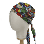 Marvel Avengers Cartoon Fighting Brawl scrub cap full pattern repeat