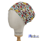 Disney Mickey + Friends Retro Gang scrub cap fabric pattern close-up
