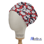 Disney Mickey Mouse On Red scrub cap pattern shown flat