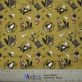 The Nightmare Before Christmas #2 Scrub Cap from Medicus Scrub Caps features a whimsical design with cartoon skeletons, ghosts, and other Halloween characters on a yellow background. A ruler at the bottom shows measurements in inches and meters.