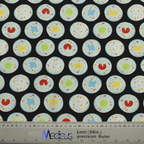 The Science Epidemic Petri Dishes Scrub Cap by Medicus Scrub Caps features rows of blue circles with colorful abstract designs inside, resembling cells on a black background. A ruler at the bottom displays measurements in inches and meters.