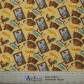 The Medicus Scrub Caps Seinfeld Wallpaper Scrub Cap showcases a pattern of a suited man, retro TVs, typewriters, bananas, and chickens. It ensures comfort with a gray ruler at the bottom displaying metric and imperial units against a beige background for an environmentally responsible design.