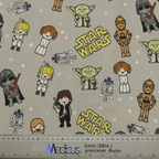 The Medicus Star Wars Original Kawaii Scrub Cap features cute illustrations of Yoda, Darth Vader, and Princess Leia on a light gray background, with lightsabers, droids, and repeated Star Wars text—perfect for fans of the galaxy far, far away.