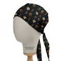 Side view of a mannequin head in a black reusable Star Wars Pride Scrub Cap by Medicus Scrub Caps, tied at the back with long straps, showcasing vibrant space-themed graphics with planets, stars, and Star Wars, embracing inclusivity.