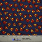 Medicus Scrub Caps eco-friendly Superman Logo On Navy Scrub Cap is designed with blue fabric showcasing red and yellow Superman logos, complete with a ruler at the bottom for measurements in centimeters and inches.