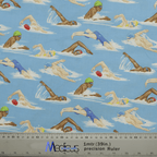 The Swimmers Scrub Cap from Medicus Scrub Caps features patterned fabric with swimmers in various strokes on a blue background, showcasing people in swim caps and goggles. Its ideal for crafting stylish scrub caps for healthcare professionals, with a measuring ruler visible in the image.