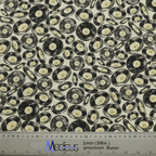 The Medicus Scrub Caps Vinyl Discs Scrub Cap fabric displays black vinyl records on a light background, perfect for music lovers. A ruler with inches and centimeters at the bottom aids crafting in sustainable healthcare settings.